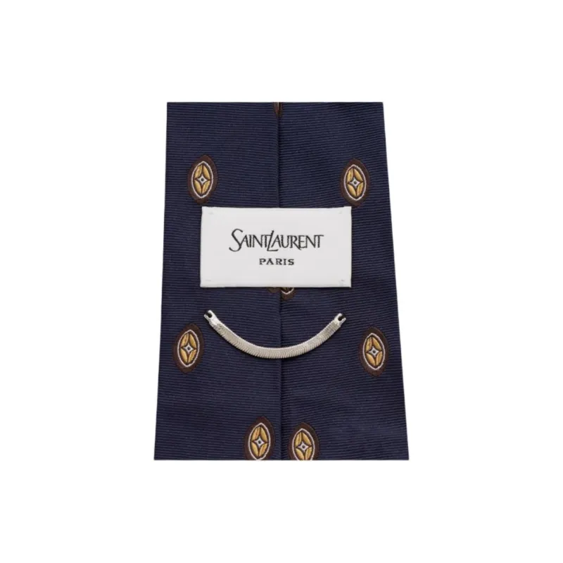 SAINT LAURENT Mulberry Silk Ties Unisex Navy-2