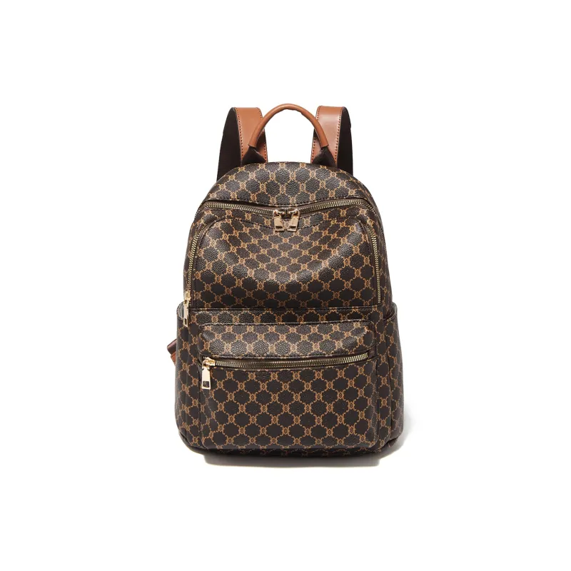 Marino Orlandi Classic Premium Monogram PVC Backpack Regular Unisex Khaki & Coffee-1