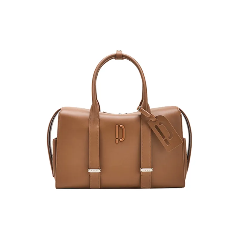 PECO Cow Leather Handbag, Bowling Bag Unisex Black/Brown-7