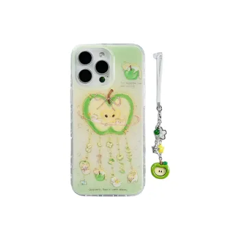 Wei Xin Acrylic Material Glitter Green Apple Kitten Pendant Phone Cases Compatible With IPhone 16/15/13/14/Pro/Ma