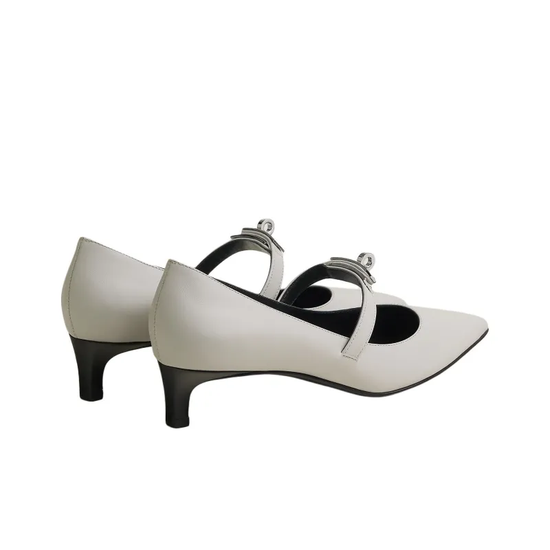 HERMES Kiara 40 Slim Heel High Heels 4cm Women's Light Gray-3