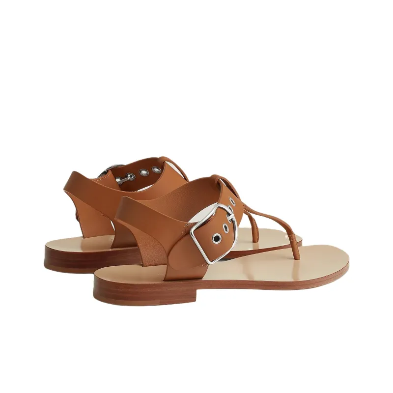 HERMES Klip One Strap Sandals Women's Brown-3
