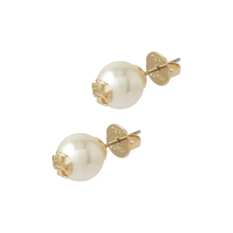 TORY BURCH Kira Logo Plaque Pearl Earrings-4