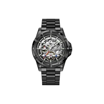 LINGKE Automatic Mechanical Movement Stainless Steel Watchband Chinese Watches Men's Watches Cut Out Dial
