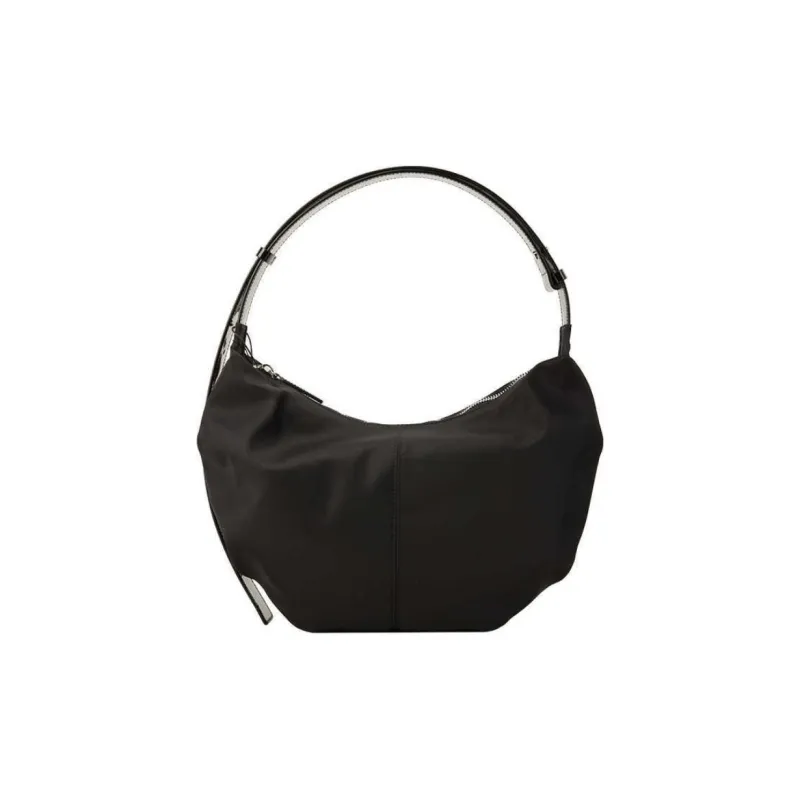 NOTHING WRITTEN Fabric Dumpling Bag Shoulder Bag Medium Size Women's Black/Sea Salt White-0