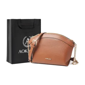 AOKANG Cow Leather Dome Bag, Crossbody Bag, Shoulder Bag Mini Women's Caramel Brown/Classic Black/Coffee