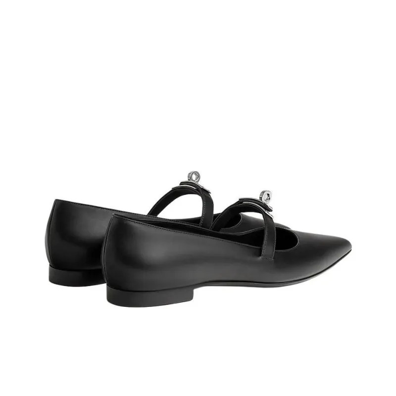HERMES Kelly Flat Casual Single Shoes Women's Black-3