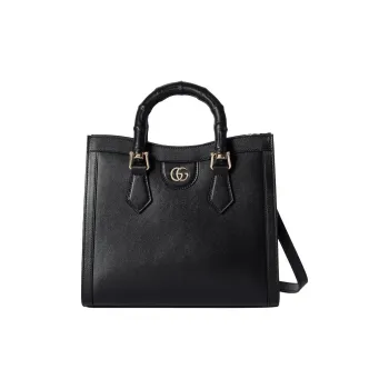 GUCCI Diana Leather Tote Bag, Shopping Bag, Shoulder Bag, Handbag Medium Size Women's Black