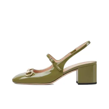 GUCCI Horsebit Chunky Heel High Heels 5.3cm Women's Green