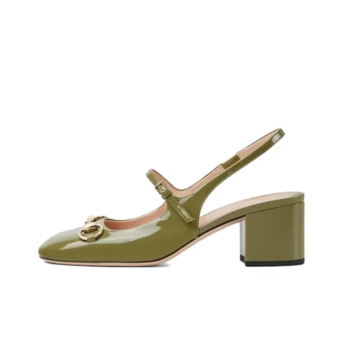 GUCCI Horsebit Chunky Heel High Heels 5.3cm Women's Green