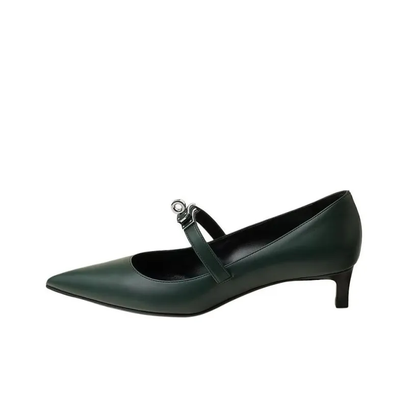 HERMES Kiara Slim Heel High Heels 4cm Women's Dark Green-0