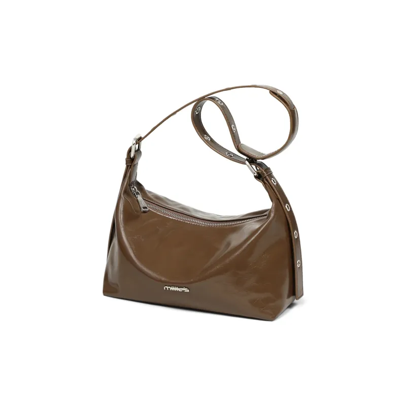 MILLIE'S Cow Leather Underarm Shoulder Bag, Crossbody Bag, Bucket Bag Women's Brown-2