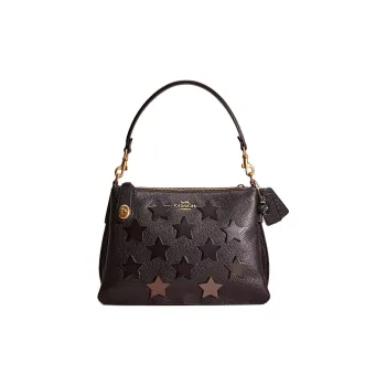 COACH Zip Shoulder Bag Pebbled Leather Portable Crossbody Bag Shoulder Bag Large Size Women's Black