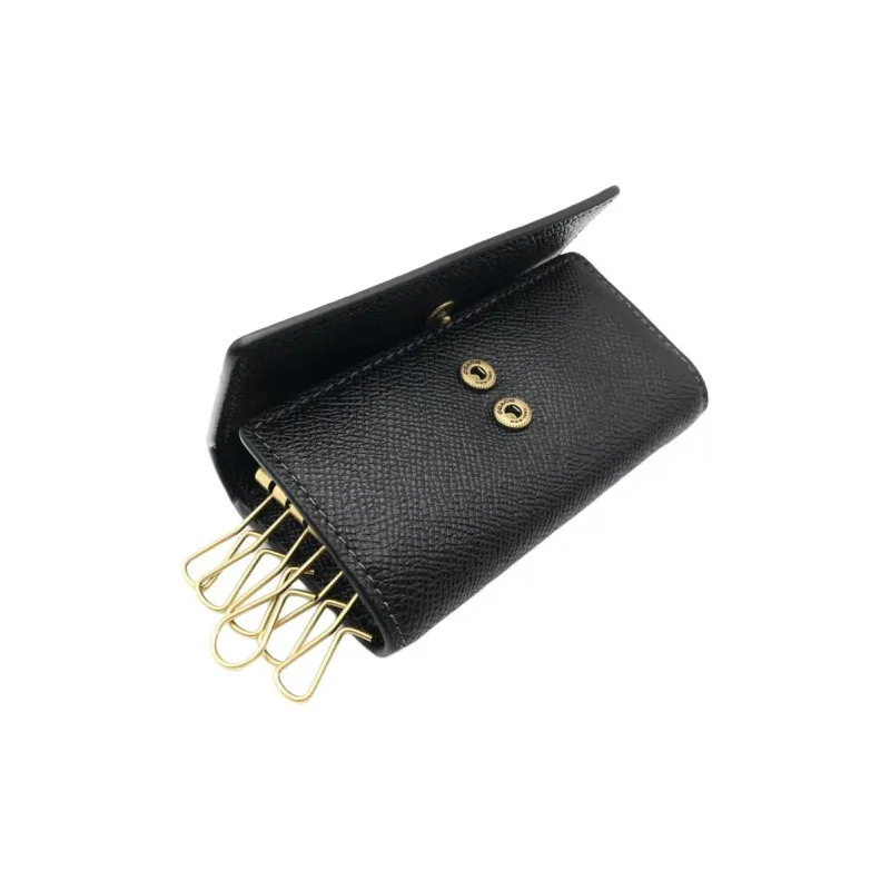 COACH Key Case Cross Grain Leather Key Pouch Unisex Black-4