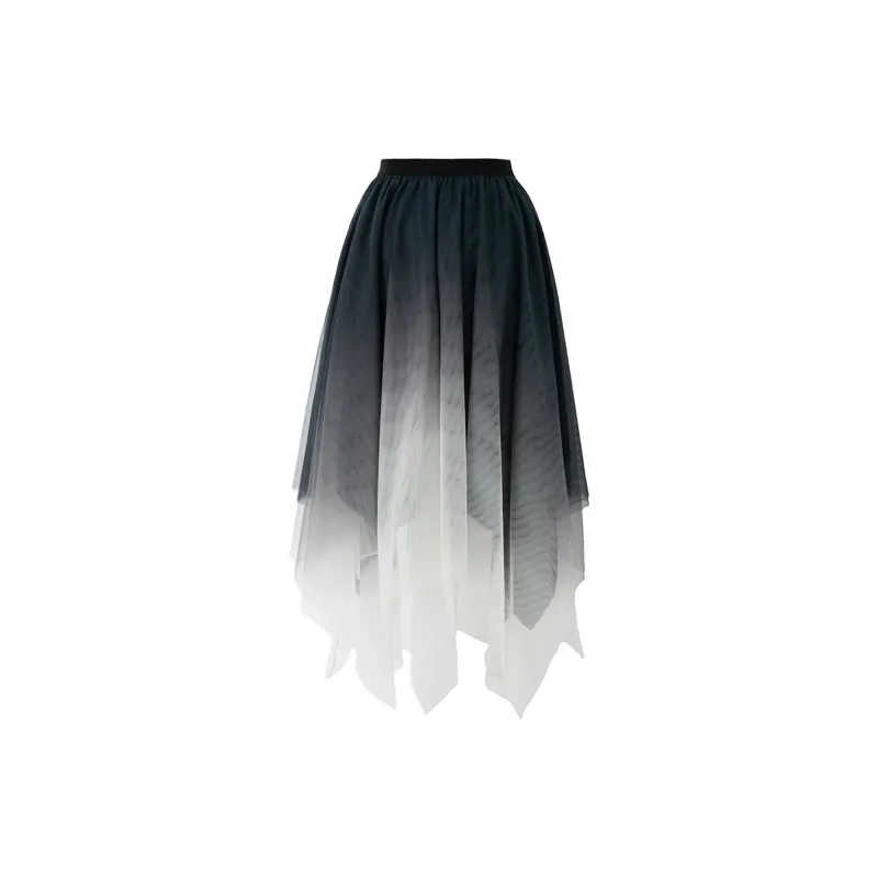 SOON FLOWER Casual Long Skirts Women's Black White Gradient-1