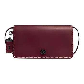 COACH Dinky Chromium Tanned Leather, Smooth Finish Leather Shoulder Bag, Crossbody Bag Women's Maroon