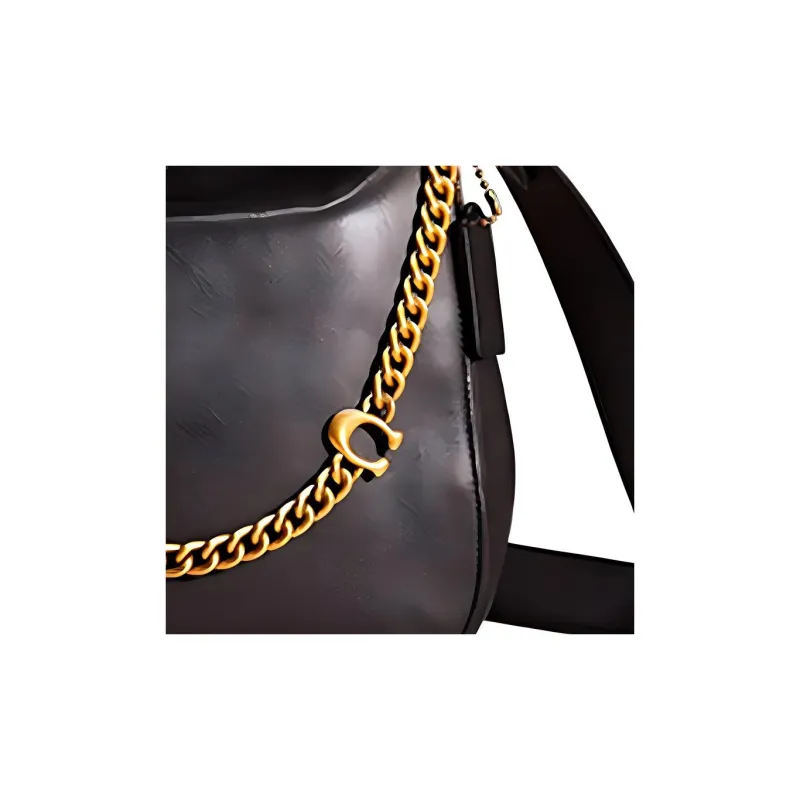 COACH Leather Hobo Bag Portable Crossbody Bag Shoulder Bag Large Size Women's Black-2