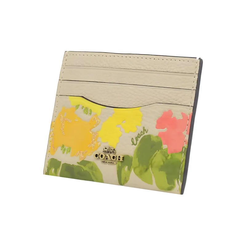 COACH Card Case Glossy Pebbled Cow Leather Coin Purses Card Holders Women's Ivory White-1