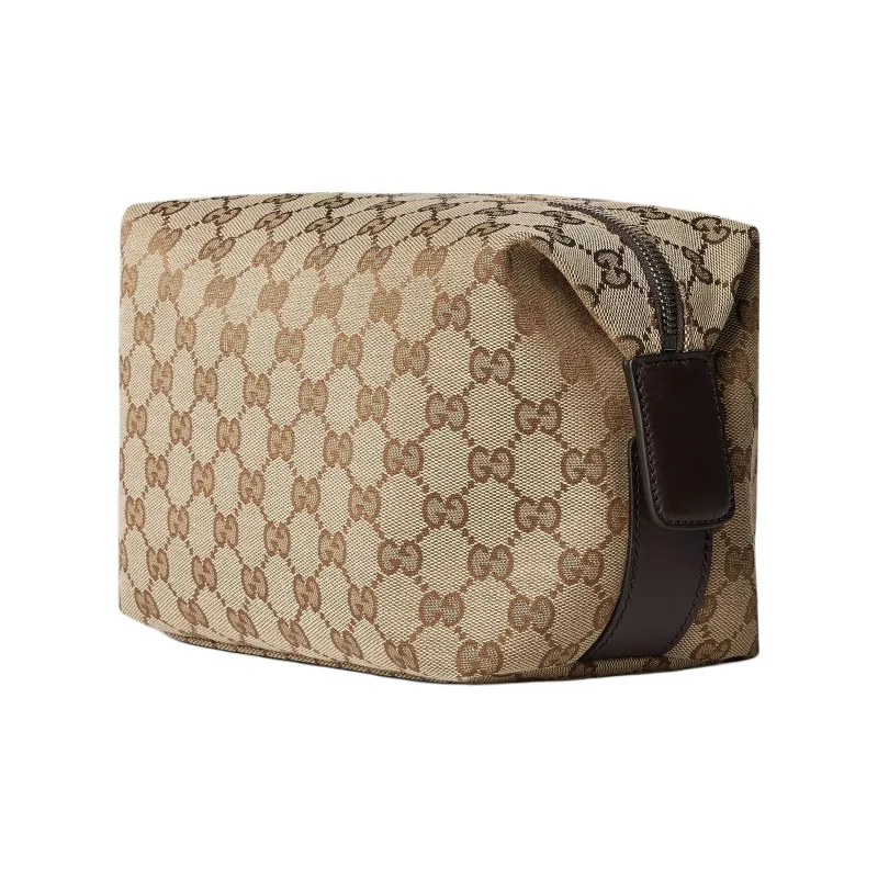 GUCCI Canvas Toiletry Bag Trumpets Men's Beige & Dark Brown-1