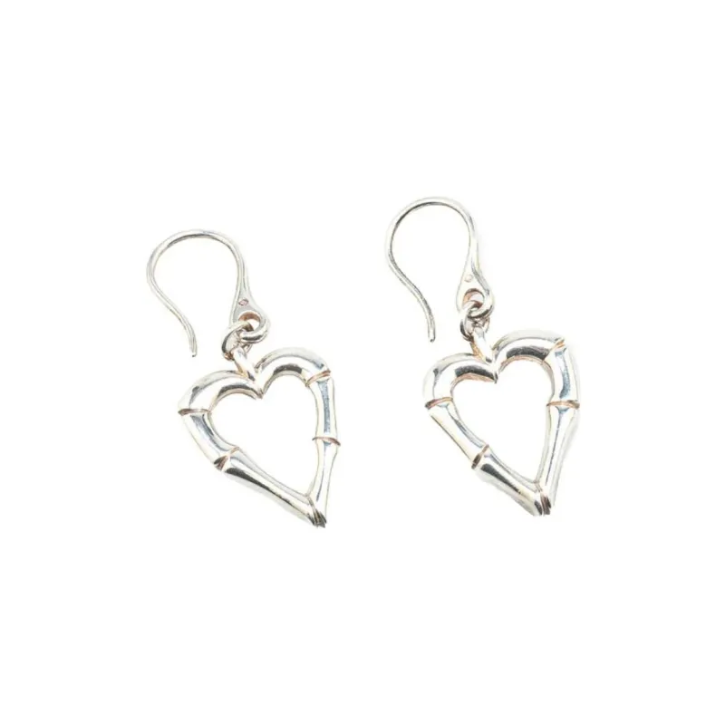 GUCCI 2000 2024 Sterling Bamboo Heart Drop Earrings Costume Earrings-1