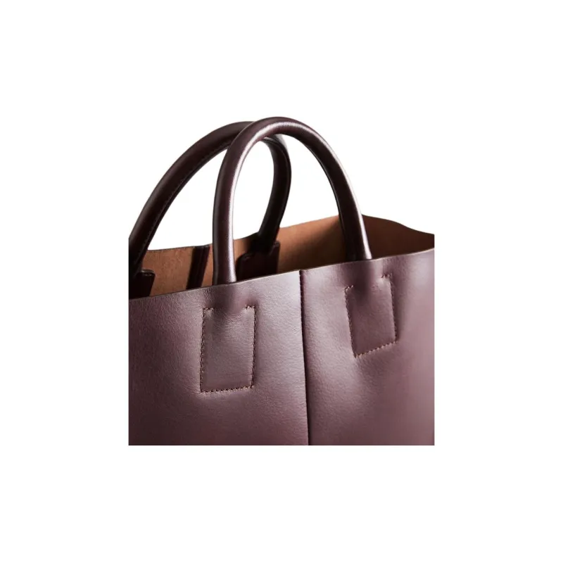 ZARA Buffalo Leather Tote Bag Shopping Bag Handbag Mini Women's Burgundy-4