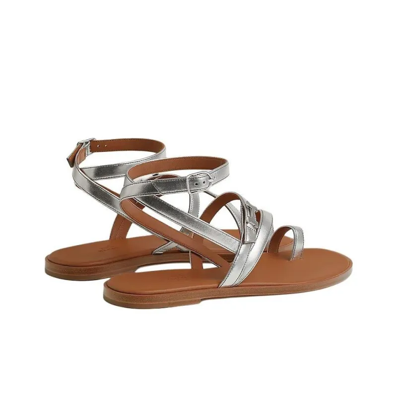 HERMES Harmonie One Strap Sandals Women's Silver-3