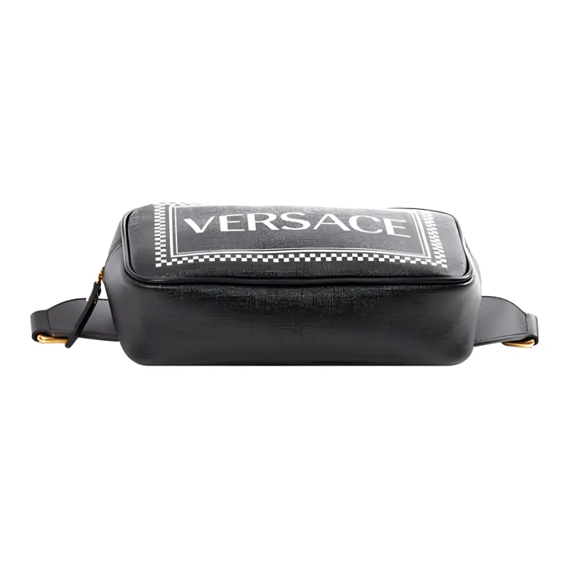 VERSACE Leather Sling Bag Fanny Pack Women's Black-4
