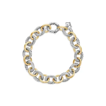 David Yurman 18kt Yellow Gold And Sterling Silver Oval Link Chain Bracelet 12mm