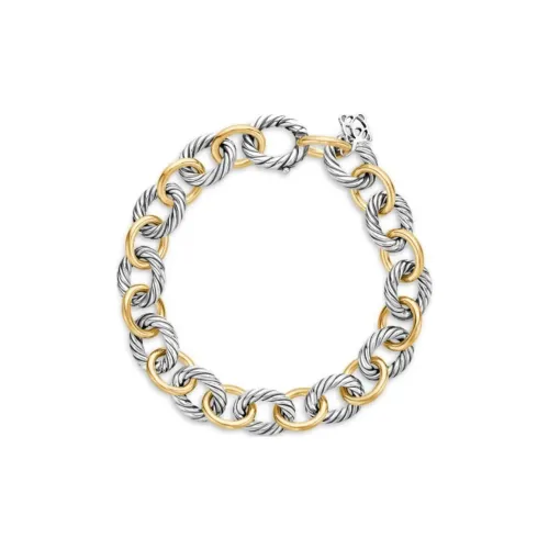 David Yurman 18kt Yellow Gold And Sterling Silver Oval Link Chain Bracelet 12mm