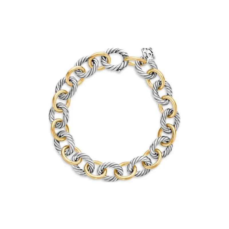 David Yurman 18kt Yellow Gold And Sterling Silver Oval Link Chain Bracelet 12mm-0