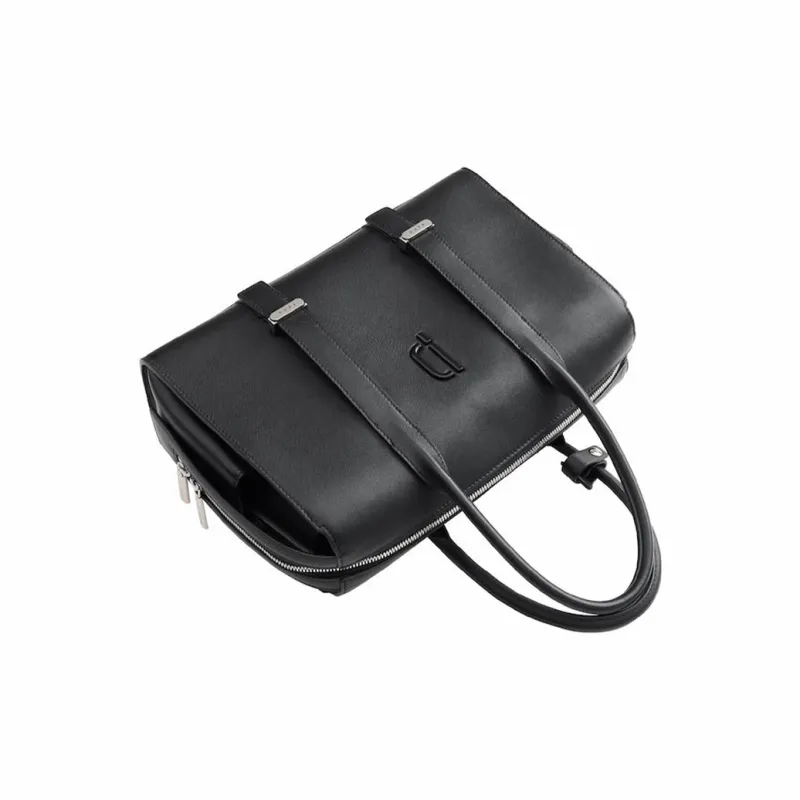 PECO Cow Leather Handbag, Bowling Bag Unisex Black/Brown-5