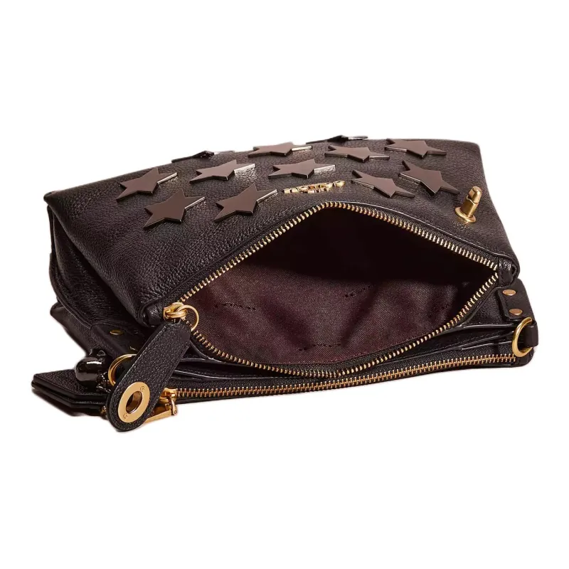 COACH Zip Shoulder Bag Pebbled Leather Portable Crossbody Bag Shoulder Bag Large Size Women's Black-2