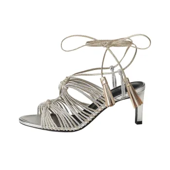 HERMES Karma Strap Sandals 7cm Women's Champagne Silver