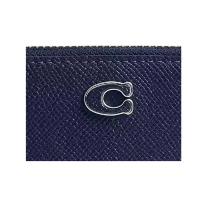COACH Zip Around Leather Card Holder Small Size Women's Dark Blue-3