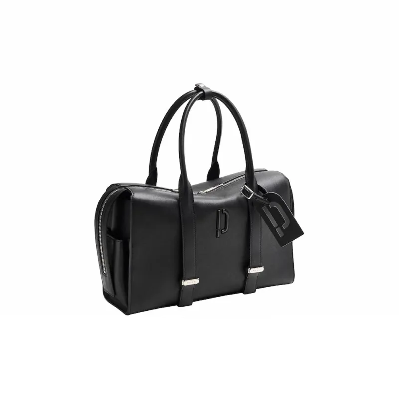 PECO Cow Leather Handbag, Bowling Bag Unisex Black/Brown-3