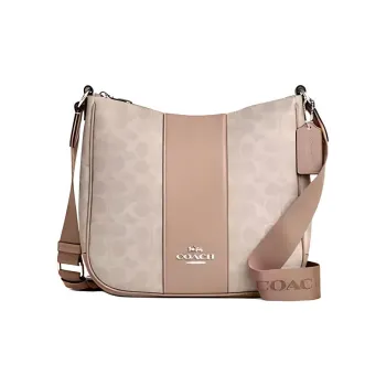 COACH Ellie Canvas Shoulder Bag Medium Size Women's Flesh Pink