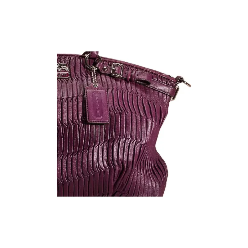 COACH Madison Pleated Leather Handbag Shoulder Bag Crossbody Bag Large Size Women's Silver Eggplant Purple-3