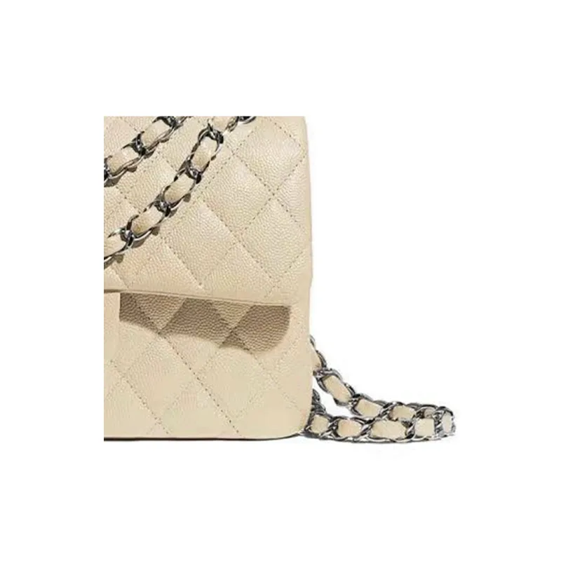 CHANEL Classic Flap CF Caviar Cow Leather Shoulder Bag, Crossbody Bag Trumpets Women's Beige-2