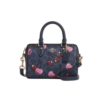 COACH Leather Cylinder Bag Shoulder Bag Crossbody Bag Handbag Mini Women's Blue