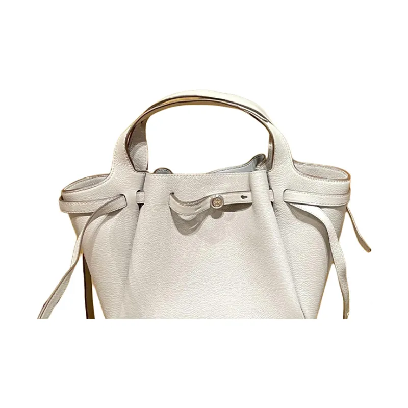 TORY BURCH Litchi Grain Leather Tote Bag, Shopping Bag, Handbag Trumpets Women's Light Cream-1