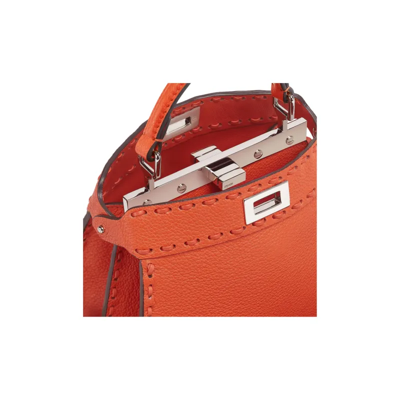 FENDI Peekaboo ISeeU Leather One Shoulder Handbags Small Size Women's Orange-4