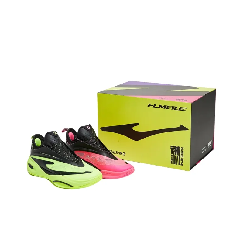 Erke Qian Xun 2.0 Basketball Shoes Men Low Top Fluorescent Lime Green Fluorescent Fuchsia-1