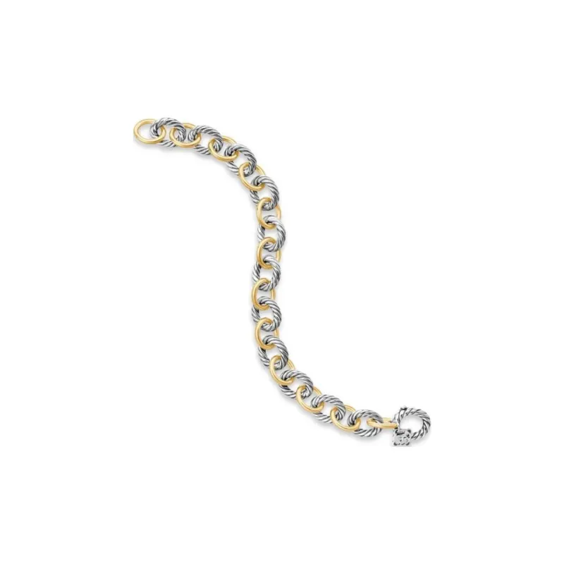 David Yurman 18kt Yellow Gold And Sterling Silver Oval Link Chain Bracelet 12mm-3