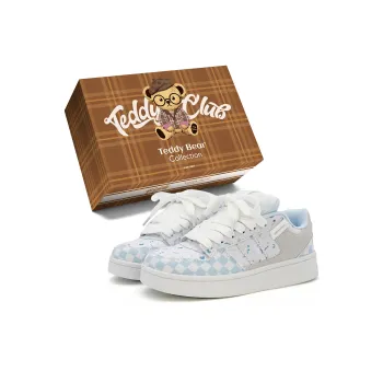Teddy Bear Collection Coverage Anti Slip And Wear Resistant Low Top Skateboard Shoes Women's Light Blue Gray