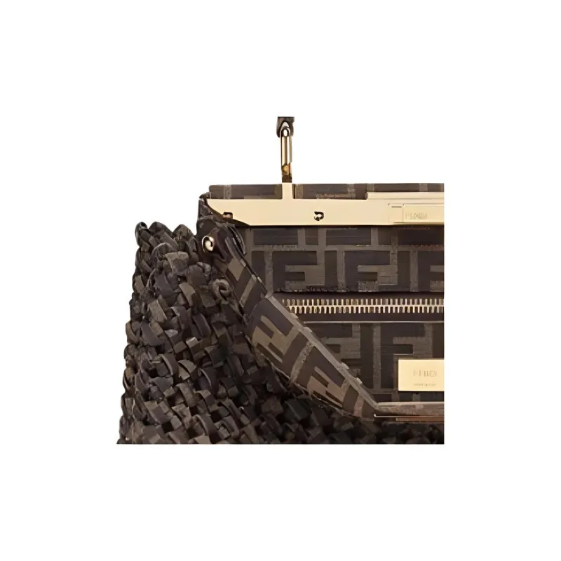 FENDI Peekaboo Polyester Shoulder Bag Crossbody Bag Handbag Women's Brown-3