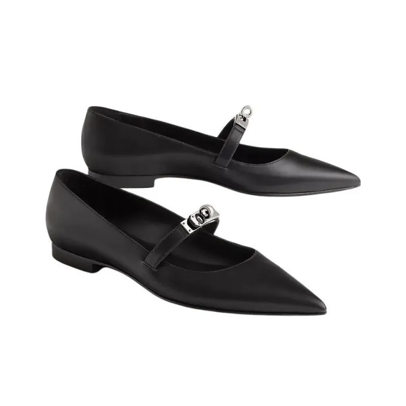 HERMES Kelly Flat Casual Single Shoes Women's Black-2