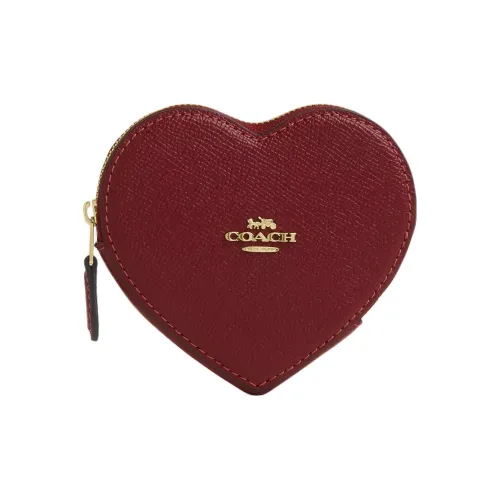 COACH Heart Leather Heart Shaped Bag Coin Purse Mini Women's Red & Khaki