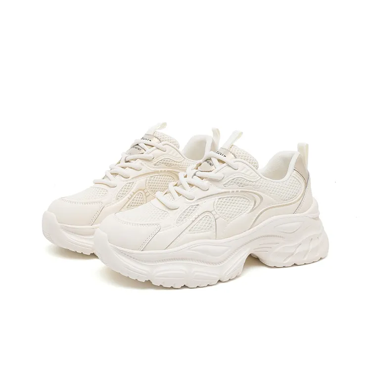 DAPHNE Anti Slip Wear Resistant Low Top Chunky Sneakers Women's Beige Gold-3