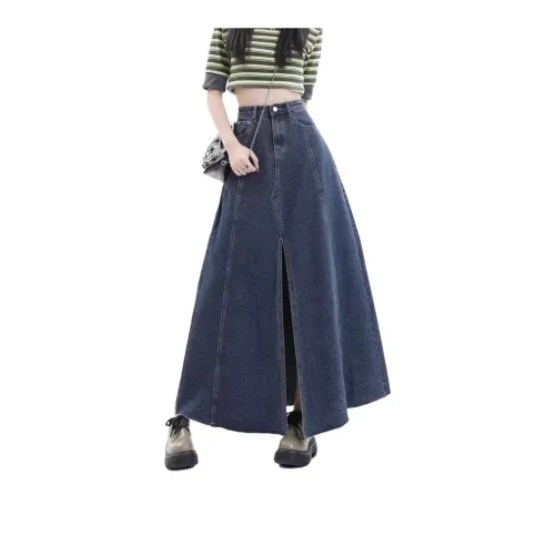 Alxnan Denim Long Skirts Women's Dark Blue