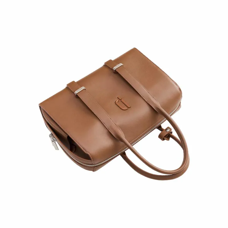 PECO Cow Leather Handbag, Bowling Bag Unisex Black/Brown-10